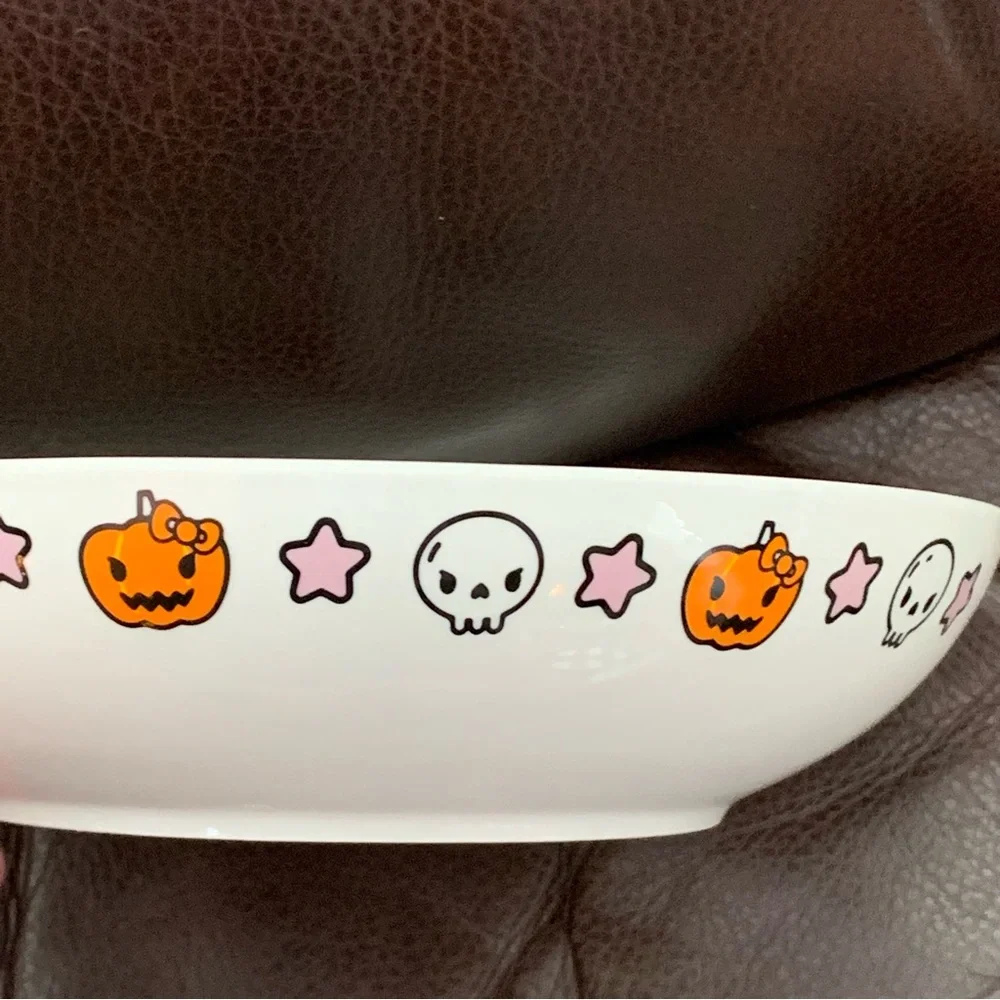 Hello Kitty Witch on Broom 46oz Ceramic Halloween Bowl - Stars Pumpkin Skull - Picture 3 of 9